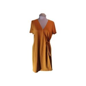 Madewell Texture & Thread Size L Short Sleeve Side-Tie Dress Brown